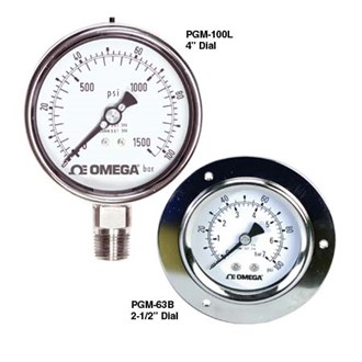 Stainless Steel, Liquid-Fillable, Industrial Pressure Gauges 2½ and 4" Dial Sizes - OMEGA